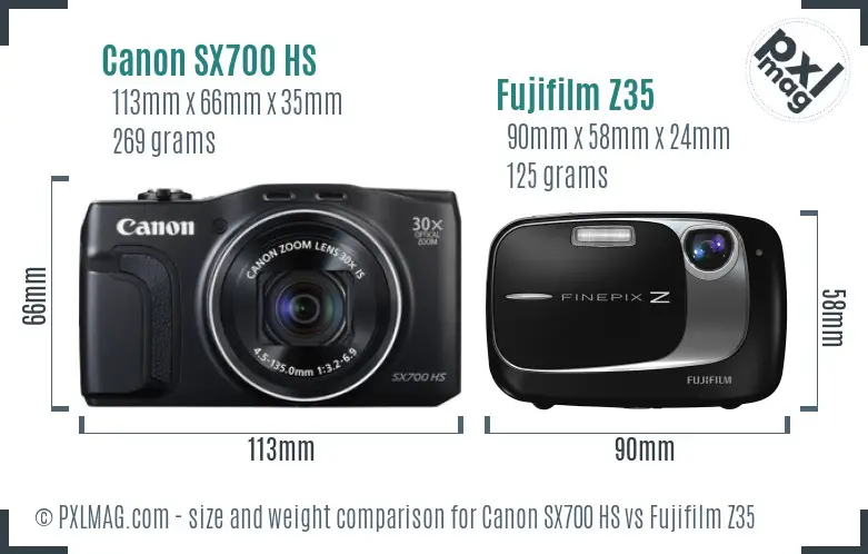 Canon SX700 HS vs Fujifilm Z35 size comparison