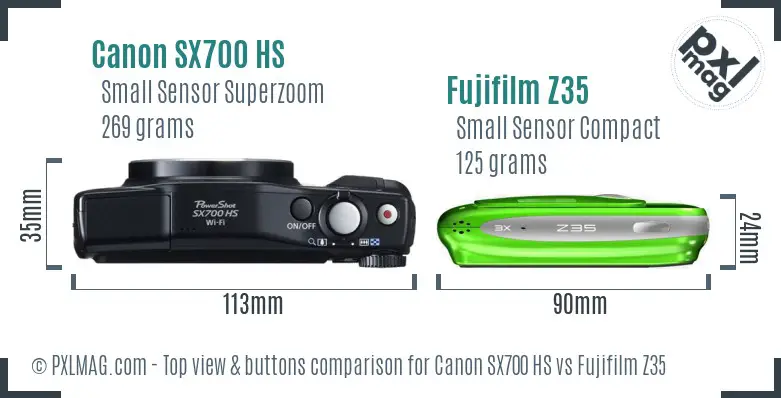 Canon SX700 HS vs Fujifilm Z35 top view buttons comparison