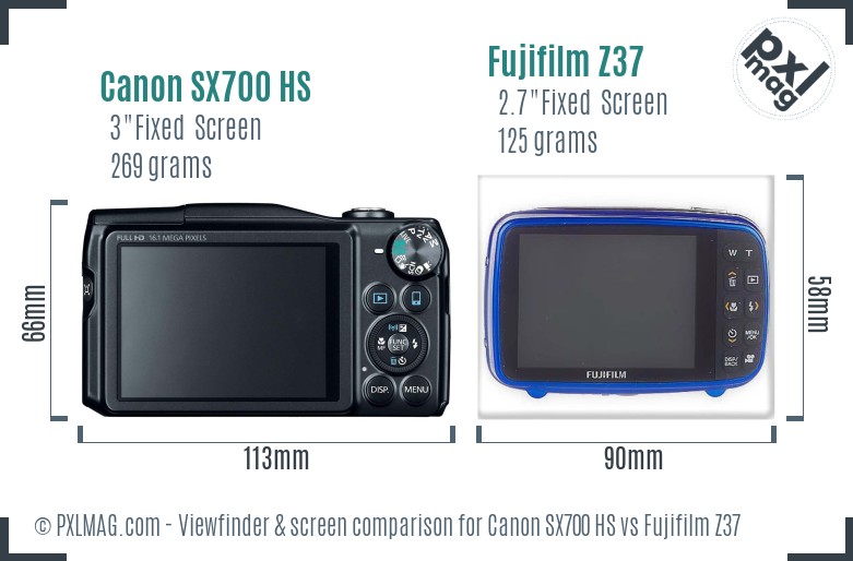 Canon SX700 HS vs Fujifilm Z37 Screen and Viewfinder comparison