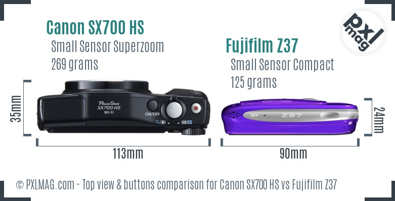 Canon SX700 HS vs Fujifilm Z37 top view buttons comparison