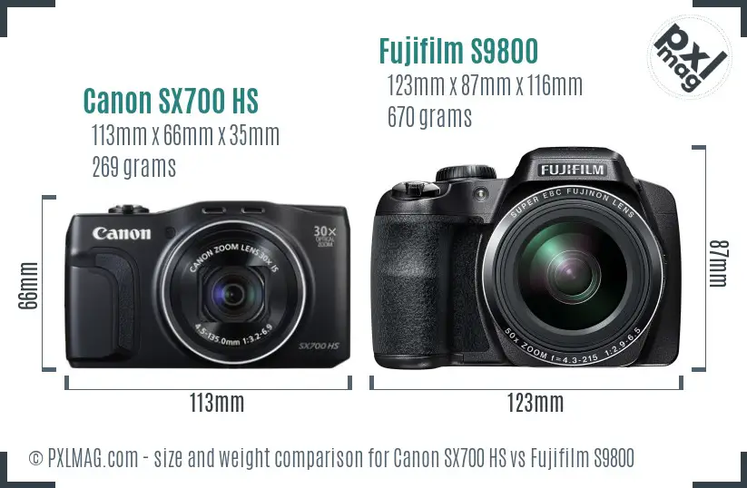 Canon SX700 HS vs Fujifilm S9800 size comparison