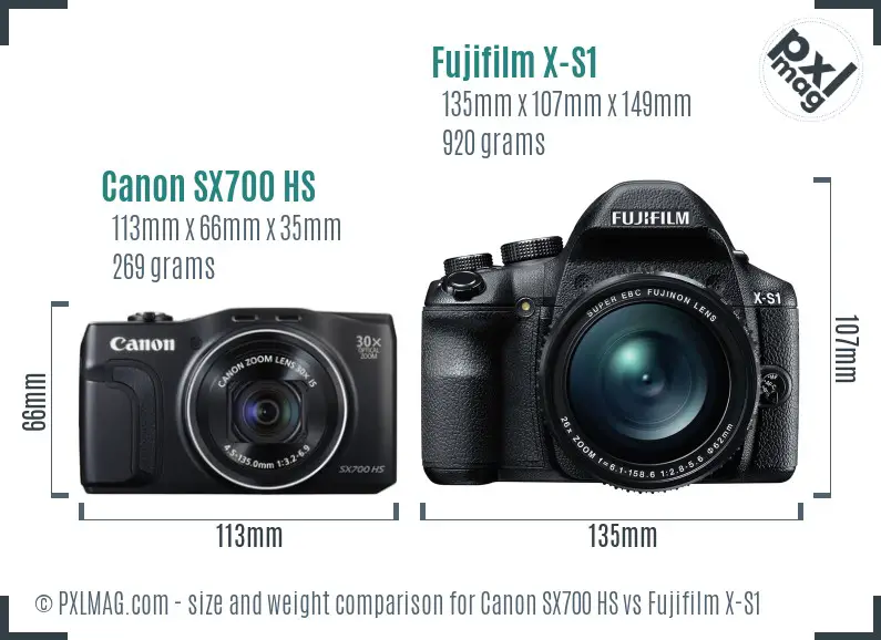 Canon SX700 HS vs Fujifilm X-S1 size comparison Canon SX700 HS vs Fujifilm X-S1 size comparison