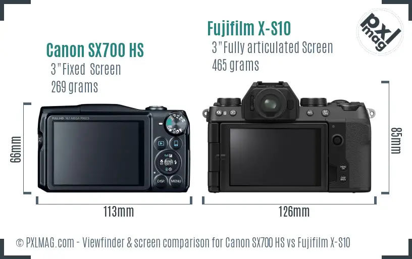 Canon SX700 HS vs Fujifilm X-S10 Screen and Viewfinder comparison