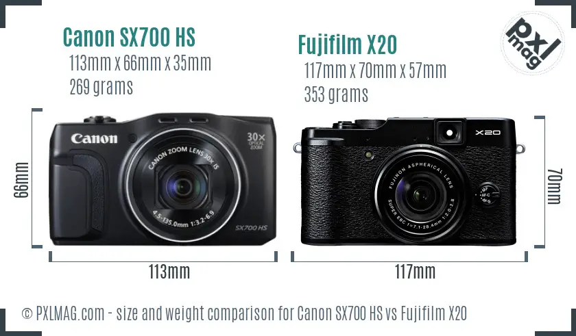 Canon SX700 HS vs Fujifilm X20 size comparison Canon SX700 HS vs Fujifilm X20 size comparison