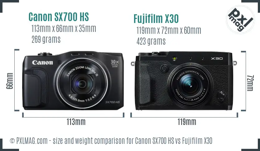 Canon SX700 HS vs Fujifilm X30 size comparison Canon SX700 HS vs Fujifilm X30 size comparison