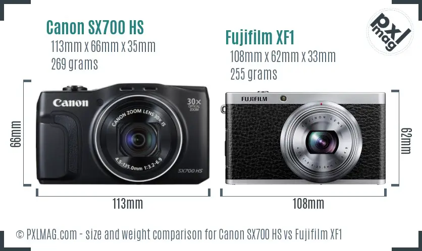 Canon SX700 HS vs Fujifilm XF1 size comparison Canon SX700 HS vs Fujifilm XF1 size comparison