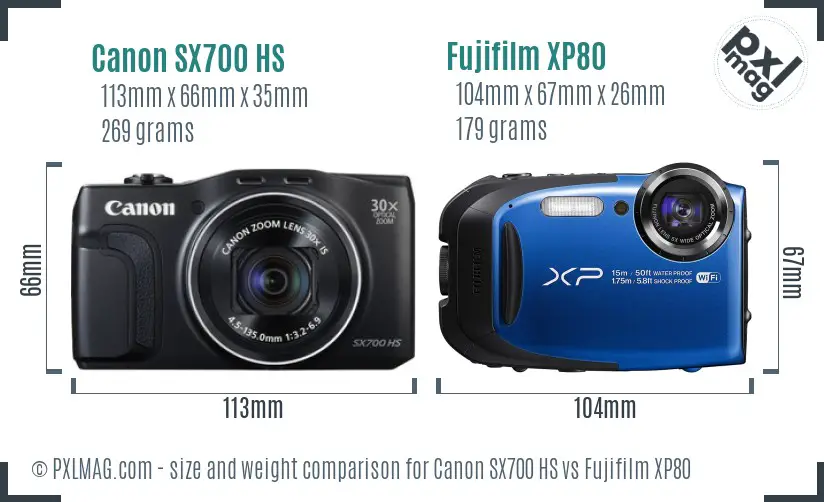 Canon SX700 HS vs Fujifilm XP80 size comparison Canon SX700 HS vs Fujifilm XP80 size comparison