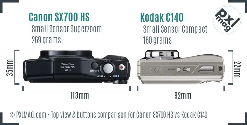 Canon SX700 HS vs Kodak C140 top view buttons comparison