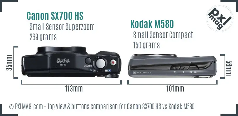 Canon SX700 HS vs Kodak M580 top view buttons comparison