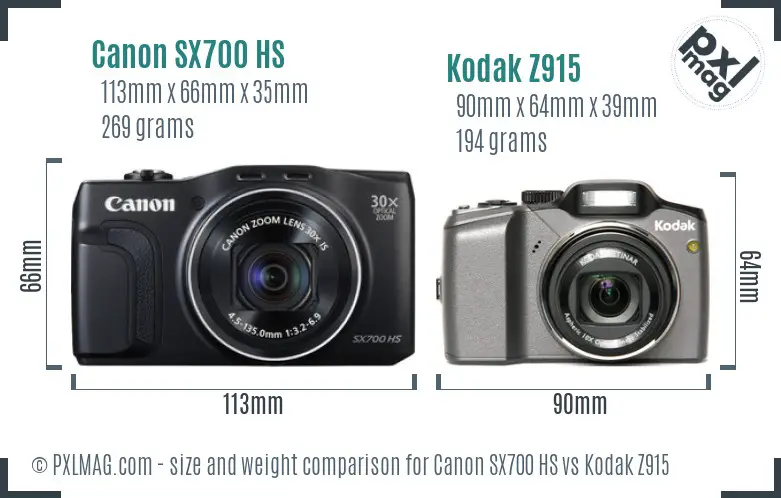 Canon SX700 HS vs Kodak Z915 size comparison
