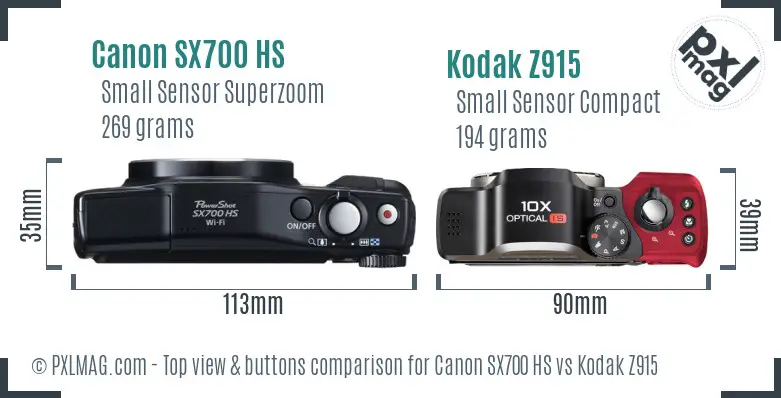 Canon SX700 HS vs Kodak Z915 top view buttons comparison