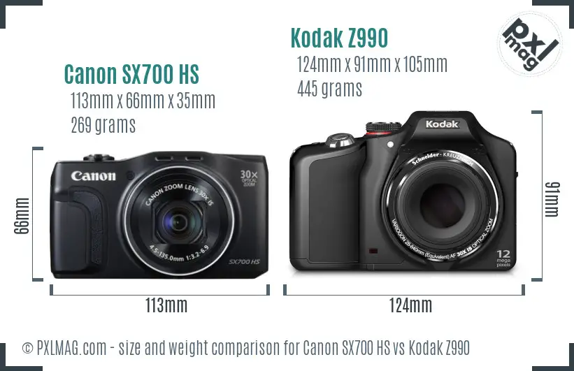 Canon SX700 HS vs Kodak Z990 size comparison