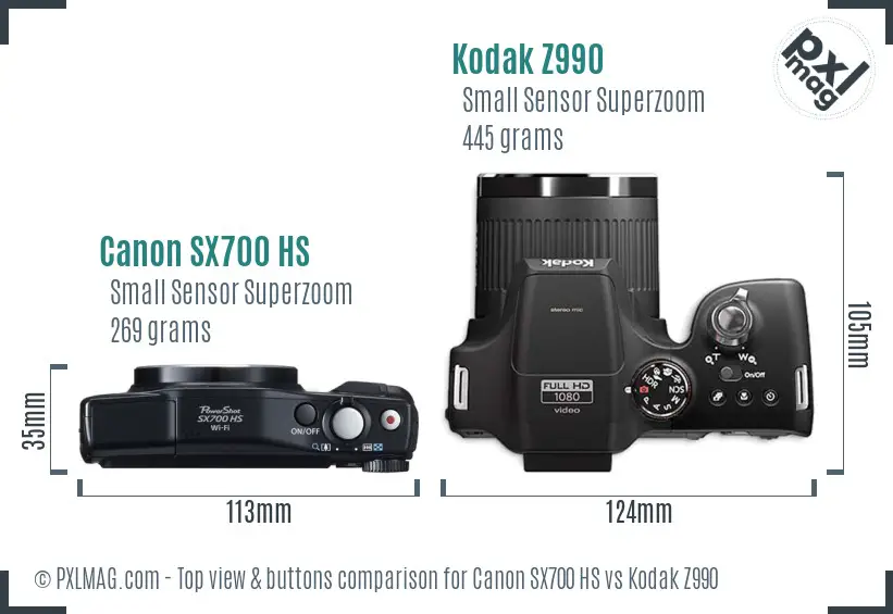 Canon SX700 HS vs Kodak Z990 top view buttons comparison