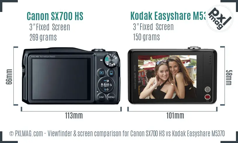 Canon SX700 HS vs Kodak Easyshare M5370 Screen and Viewfinder comparison Canon SX700 HS vs Kodak Easyshare M5370 Screen and Viewfinder comparison
