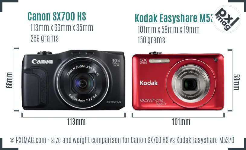 Canon SX700 HS vs Kodak Easyshare M5370 size comparison Canon SX700 HS vs Kodak Easyshare M5370 size comparison