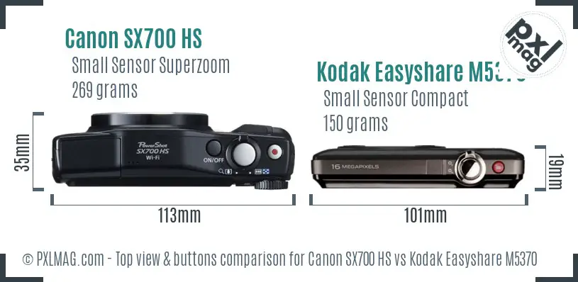 Canon SX700 HS vs Kodak Easyshare M5370 top view buttons comparison Canon SX700 HS vs Kodak Easyshare M5370 top view buttons comparison