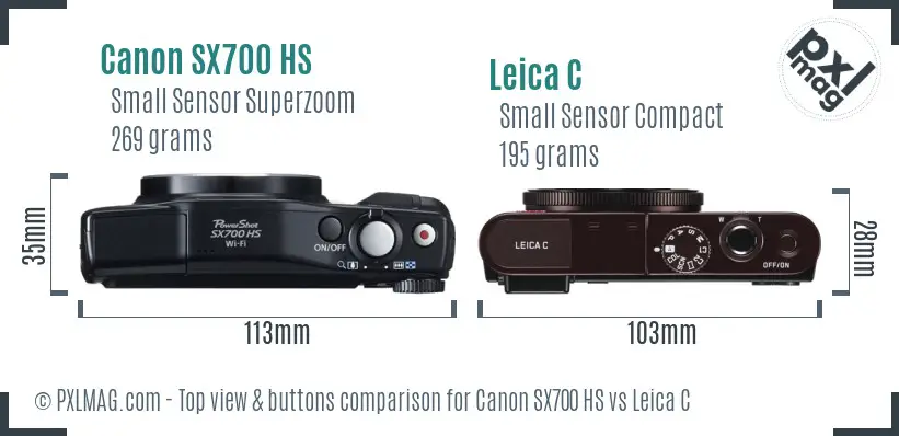 Canon SX700 HS vs Leica C top view buttons comparison