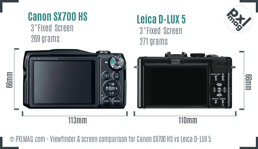Canon SX700 HS vs Leica D-LUX 5 Screen and Viewfinder comparison