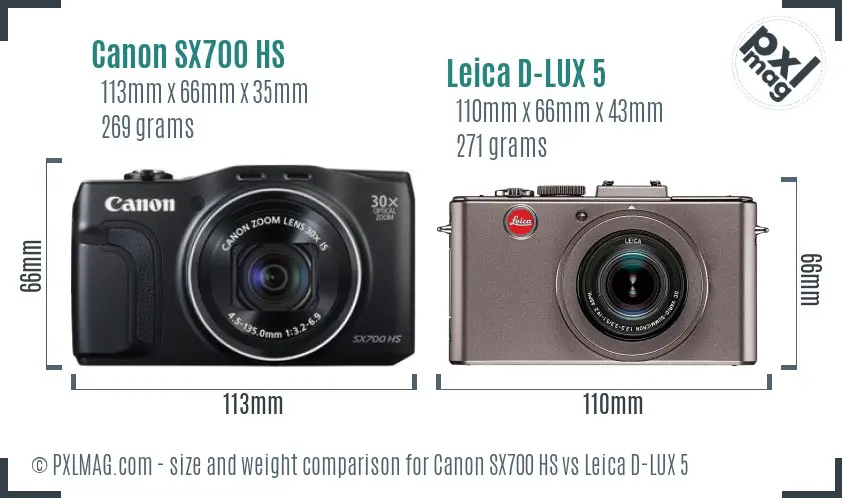Canon SX700 HS vs Leica D-LUX 5 size comparison