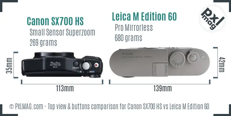 Canon SX700 HS vs Leica M Edition 60 top view buttons comparison