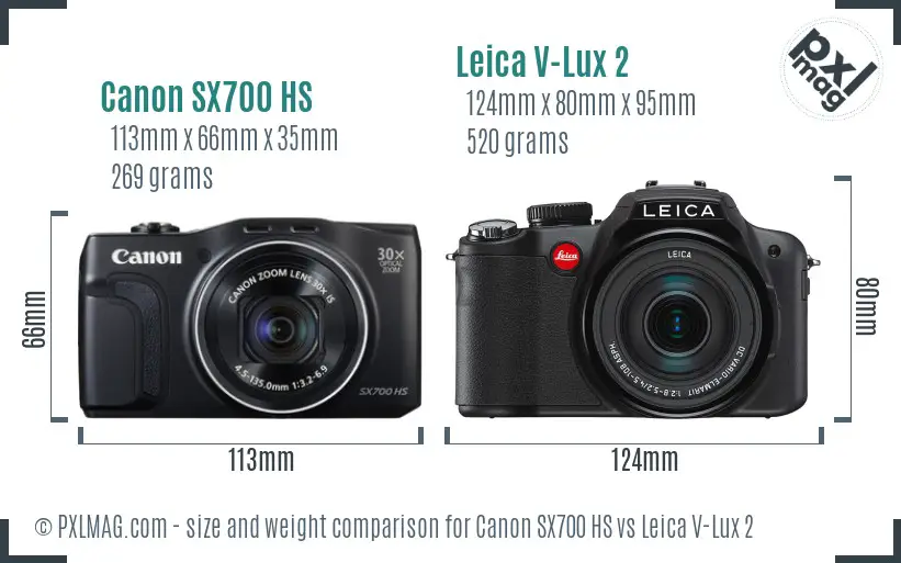 Canon SX700 HS vs Leica V-Lux 2 size comparison Canon SX700 HS vs Leica V-Lux 2 size comparison