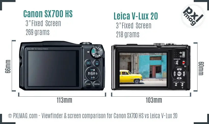 Canon SX700 HS vs Leica V-Lux 20 Screen and Viewfinder comparison
