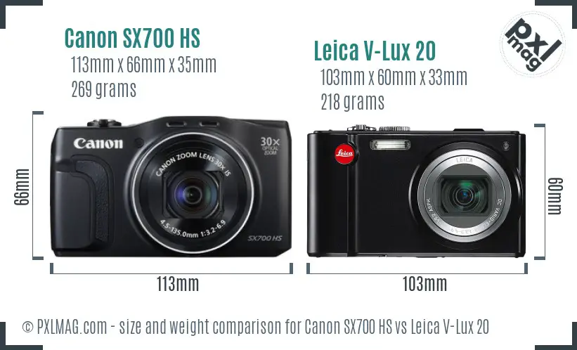 Canon SX700 HS vs Leica V-Lux 20 size comparison