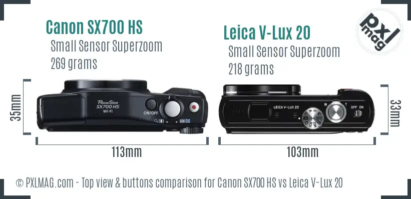 Canon SX700 HS vs Leica V-Lux 20 top view buttons comparison