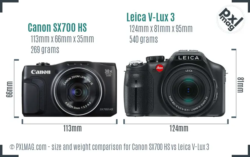 Canon SX700 HS vs Leica V-Lux 3 size comparison