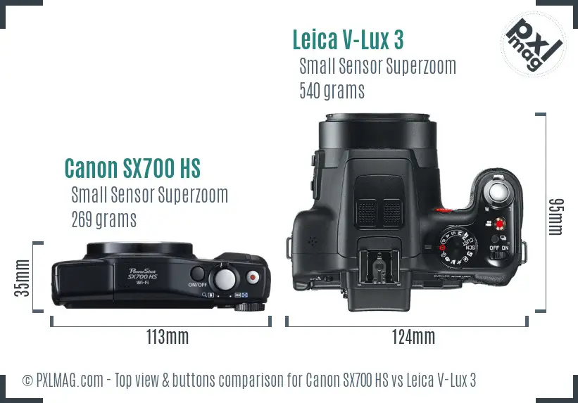 Canon SX700 HS vs Leica V-Lux 3 top view buttons comparison