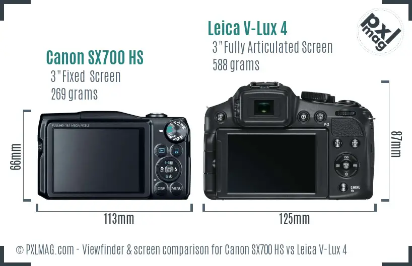 Canon SX700 HS vs Leica V-Lux 4 Screen and Viewfinder comparison