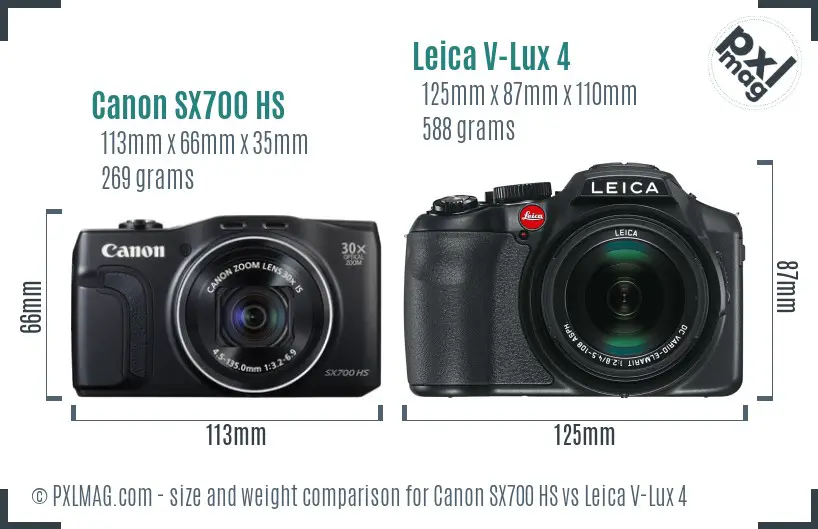 Canon SX700 HS vs Leica V-Lux 4 size comparison