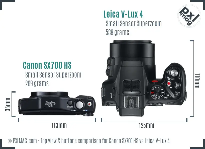 Canon SX700 HS vs Leica V-Lux 4 top view buttons comparison