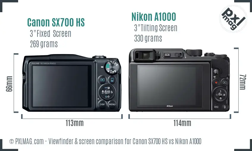 Canon SX700 HS vs Nikon A1000 Screen and Viewfinder comparison