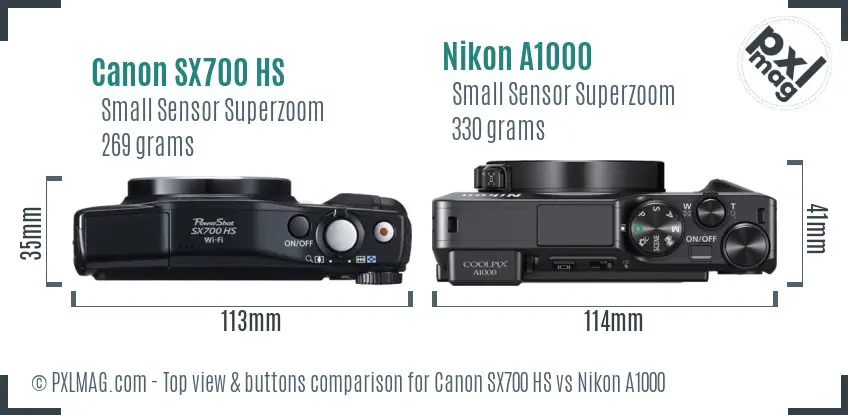 Canon SX700 HS vs Nikon A1000 top view buttons comparison
