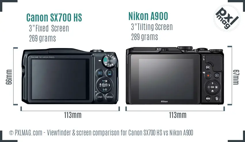 Canon SX700 HS vs Nikon A900 Screen and Viewfinder comparison