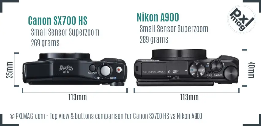 Canon SX700 HS vs Nikon A900 top view buttons comparison