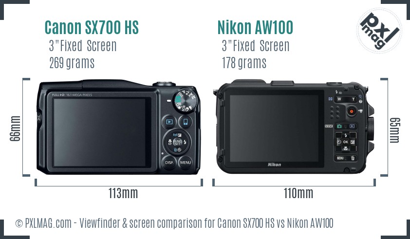 Canon SX700 HS vs Nikon AW100 Screen and Viewfinder comparison