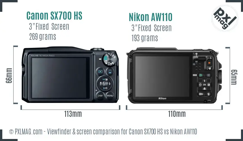Canon SX700 HS vs Nikon AW110 Screen and Viewfinder comparison