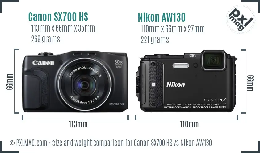 Canon SX700 HS vs Nikon AW130 size comparison Canon SX700 HS vs Nikon AW130 size comparison
