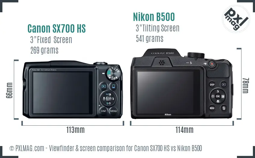 Canon SX700 HS vs Nikon B500 Screen and Viewfinder comparison
