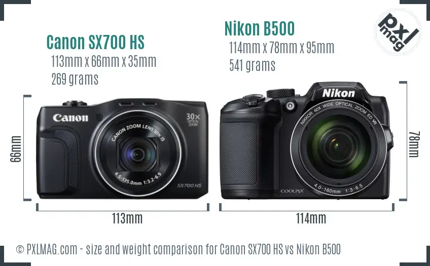Canon SX700 HS vs Nikon B500 size comparison