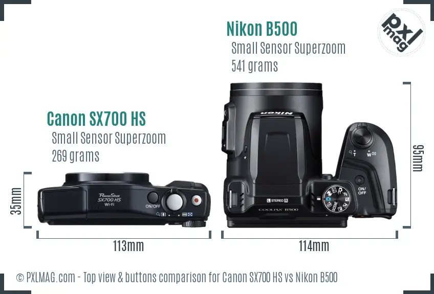 Canon SX700 HS vs Nikon B500 top view buttons comparison