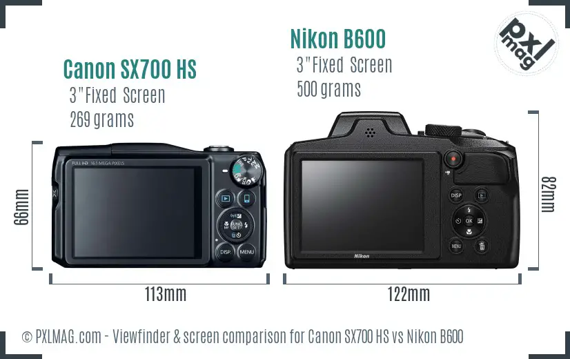 Canon SX700 HS vs Nikon B600 Screen and Viewfinder comparison