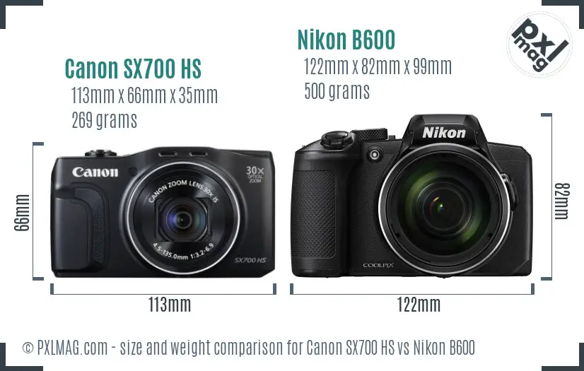 Canon SX700 HS vs Nikon B600 size comparison