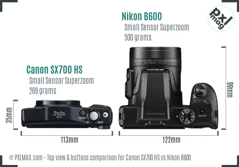 Canon SX700 HS vs Nikon B600 top view buttons comparison