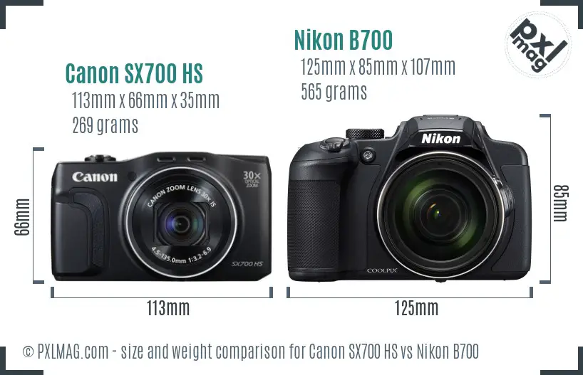 Canon SX700 HS vs Nikon B700 size comparison