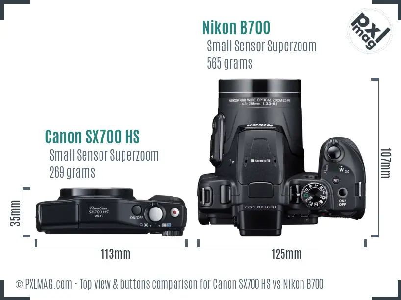 Canon SX700 HS vs Nikon B700 top view buttons comparison