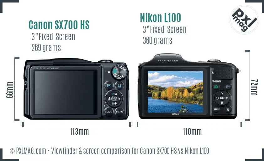 Canon SX700 HS vs Nikon L100 Screen and Viewfinder comparison