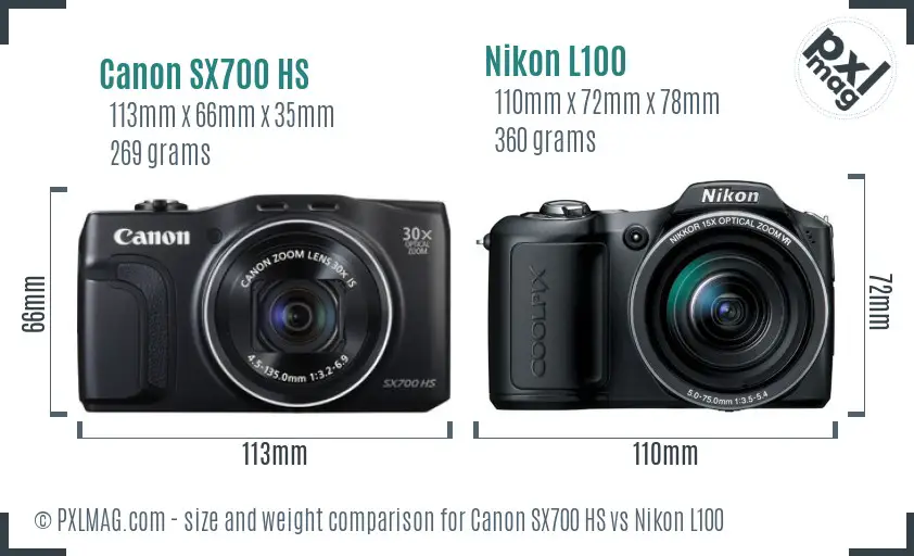 Canon SX700 HS vs Nikon L100 size comparison